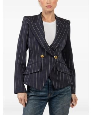 Smythe Pinstripe Double-Breasted Fitted Blazer - Blue