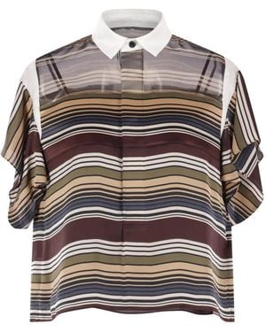 Sacai Striped Ruffled Shirt - Gray