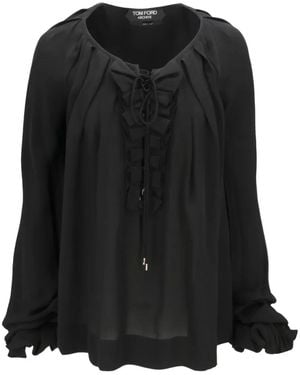 Tom Ford Ruffle-Trimmed Lace-Up Blouse - Black