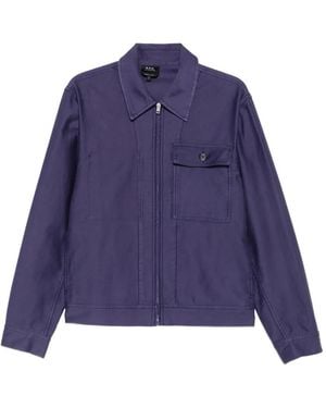 A.P.C. Moleskine Zip-Up Chest-Pocket Shirt Jacket - Blue