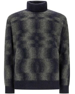 Piacenza Cashmere Jersey A Cuadros Con Cuello Vuelto - Negro