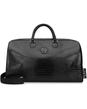 Philipp Plein Crocodile-Print Logo Weekend Bag - Black