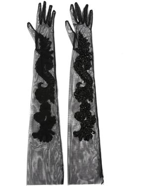 Alberta Ferretti Guantes Largos Con Diseño Bordado - Negro