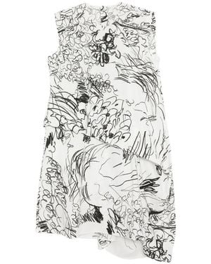 JNBY Hand-Drawn Floral-Print Tailored-Waist Dress - White