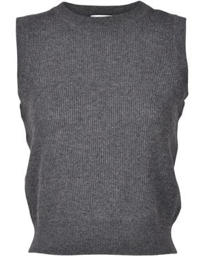 Brunello Cucinelli Ribbed-Knit Sleeveless Top - Grey