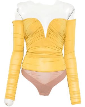 Elisabetta Franchi V-Neckline Draped Bodysuit - Yellow