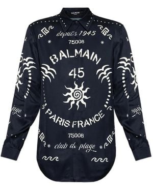 Balmain Logo-Print Long-Sleeve Shirt - Blue