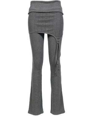BOHEMSEO Layered Ribbed-Knit Flared Pants - Grey