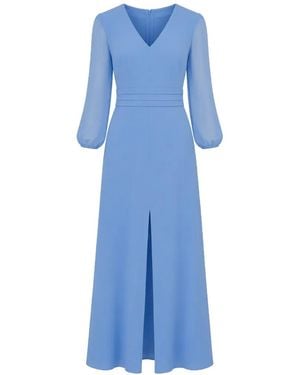 Patrizia Pepe Chain-Detail Pleated-Waist Maxi Dress - Blue