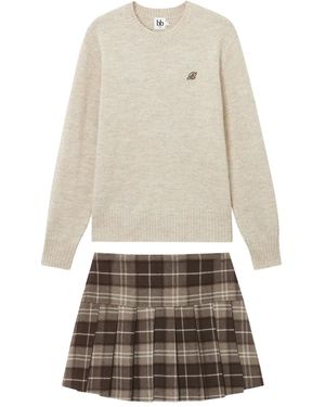 B+ AB Embroidered Plaid Skirt - White