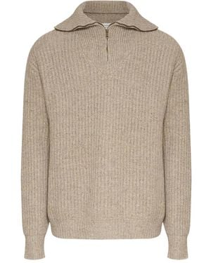 Maison Margiela Ribbed Half-Zip Jumper - Natural