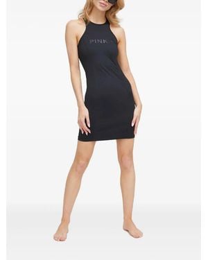 PINKO Logo-Print Racerback Mini Dress - Black