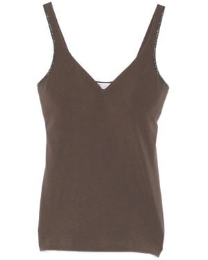 Brunello Cucinelli V-Neck Strap Top - Brown