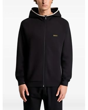HUGO Hoodie Zippé En Coton Mélangé Avec Bordure Contrastante - Noir