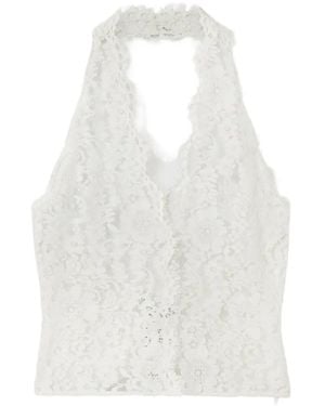 Stella McCartney Lace-Embroidered Halterneck Top - White