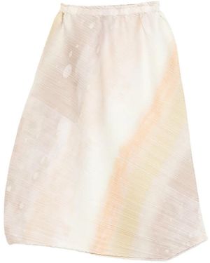 Pleats Please Issey Miyake Pleated Abstract-Print Midi Skirt - White