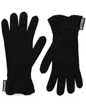 Moschino Logo-Tag Ribbed-Trim Gloves - Black