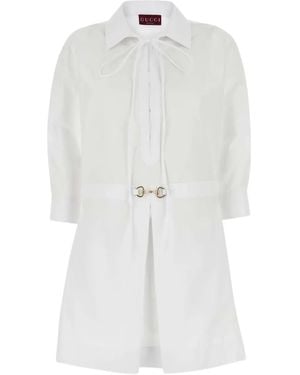 Gucci Katoenen Mini-Jurk Met Kenmerkend Horsebit Detail - Wit