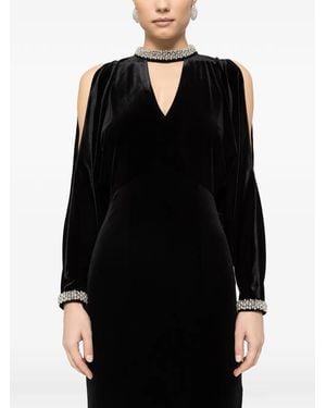 Nissa Crystal Velvet Midi Dress - Black