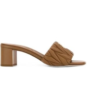 Miu Miu Quilted Heeled Leather Sandals - Natural