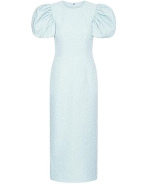 ROTATE BIRGER CHRISTENSEN Chic Jacquard Midi Dress With Puff Sleeves - Blue