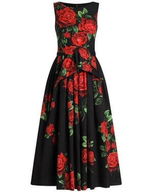 Dolce & Gabbana Midikleid Mit Rosen-Print - Rot
