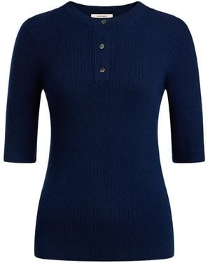 12 STOREEZ Geknöpfter Merinopullover - Blau