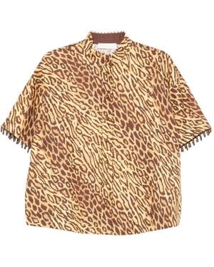 Zimmermann Leopard-Print Beaded-Cuff Blouse - Natural