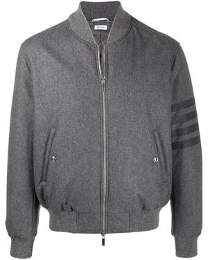 Thom Browne Tonal 4-Bar Flannel Bomber Jacket - Grey