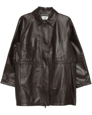 Cordera Collared Leather Coat - Grey