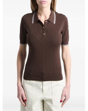 Moncler Rhombus-Pattern Knitted Polo Shirt - Brown