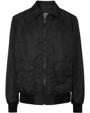 Philipp Plein Monogram-Jacquard Bomber Jacket - Black