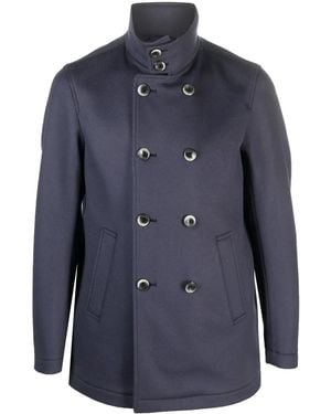 Herno Double-Breasted Wool-Cashmere Coat - Blue