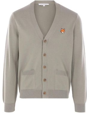 Maison Kitsuné Fox-Head Patch Pocket Cardigan - Grey