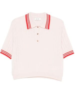 Soft Goat Striped Polo Top - Pink