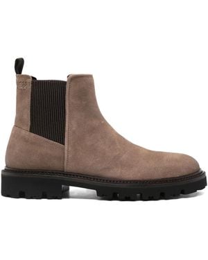 BOSS Leather Ridged-Sole Boots - Brown