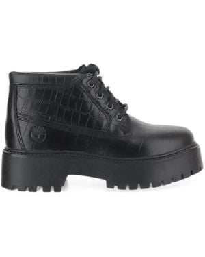 Timberland Mid Stone Street Crocodile-Effect Ankle Boots - Black