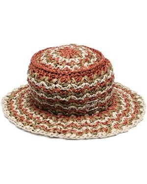 Alberta Ferretti Crochet-Knit Raffia Hat - Brown