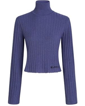 Karl Lagerfeld Maglione A Coste Con Collo Alto - Blu