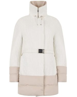 Moorer Milankni Belted Crinkled-Finish Coat - White