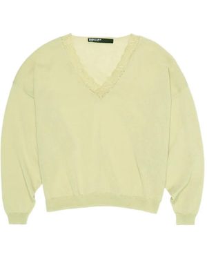 Bimba Y Lola Lace-Trim V-Neck Top - Yellow