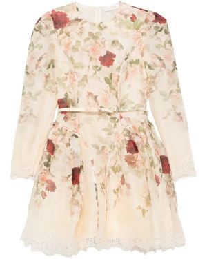Zimmermann Vestido corto Story con ribete de encaje - Neutro