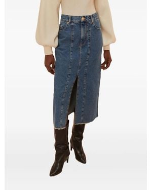 FARM Rio Denim Paneled Midi Skirt - Blue