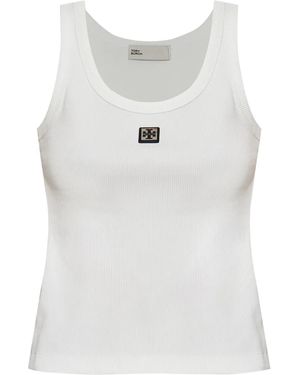 Tory Burch Sleeveless Top With Round Neck And Logo Embroidery On The Front - White