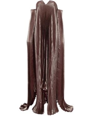 L'idée Pleated Detachable-Sleeves Gown - Brown