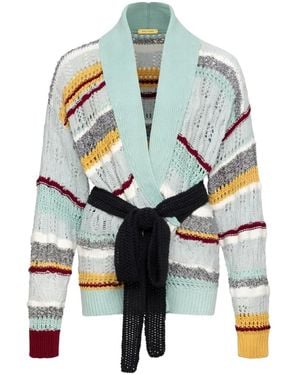 Hellessy Dax Belted Stripe-Knit Cardigan - White