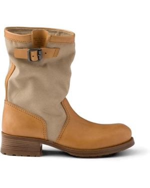 Prada Leather And Canvas Boots - Brown