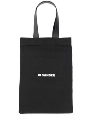 Jil Sander Logo-Print Leather-Handle Tote Bag - Noir