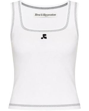 Rest&Recreation Logo-Embroidered Contrast-Stitch Top - White