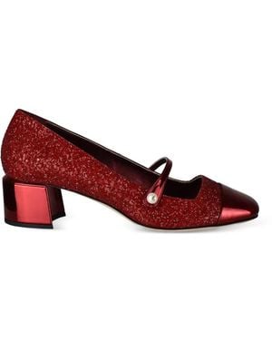Jimmy Choo Elisa Glitter Square-Toe Court Shoes - Red